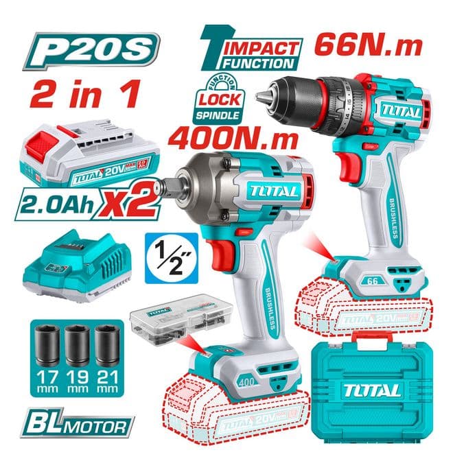 Combo de Llave de impacto de 400nm inalambrica y taladro de 1/2
