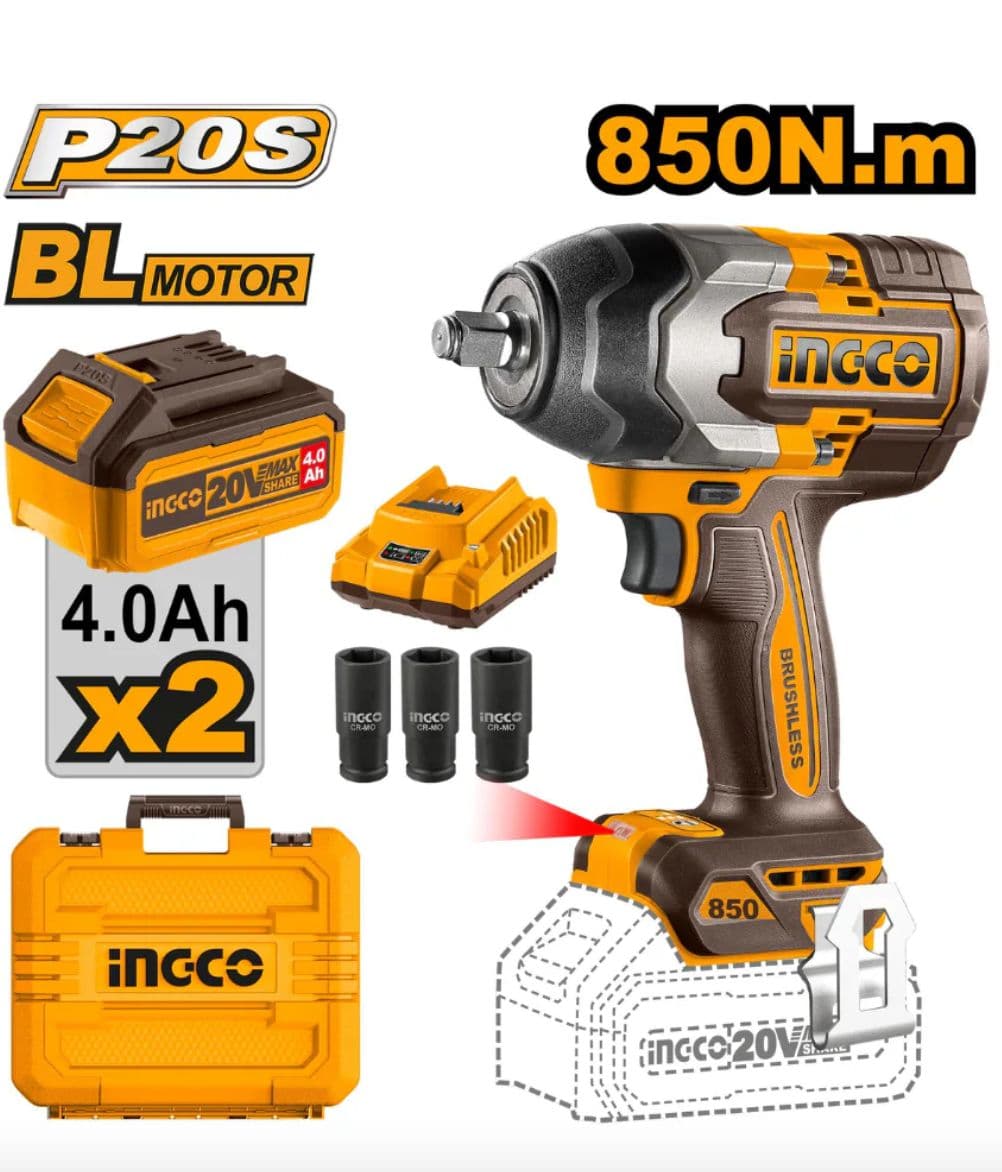 Llave de impacto inalambrica 1/2 850NM ingco